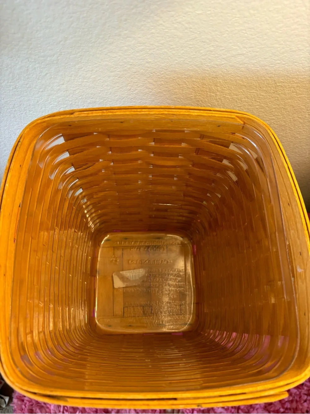 Vintage 1996 Longaberger Waste Basket with Plastic Protector, Honey-Tone
